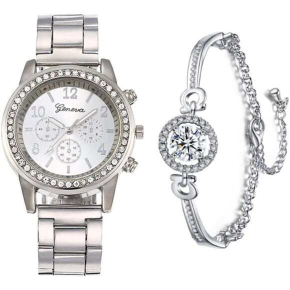 Luxury Women's Watch and Bracelet Sets – Elegant Timepiece with Crystal Accent - Picture 3 of 7